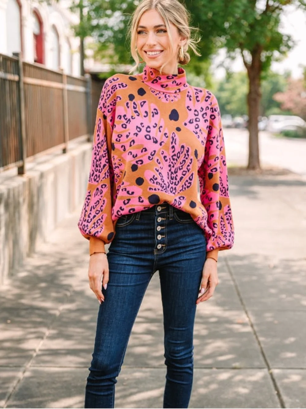 Fate: Dance Around It Camel Brown Mixed Print Sweater